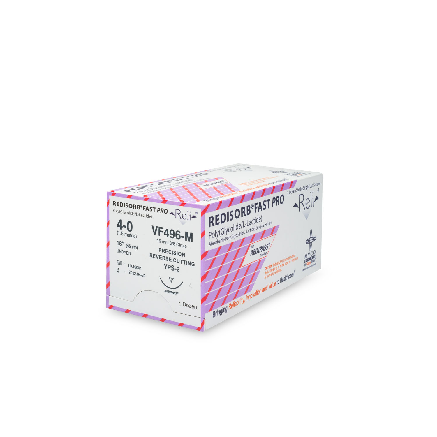 MYCO RELI® PRO SUTURE Suture, 4-0, Redisorb, Fast, Undyed, Braided, 18", YPS-2, 12/bx (US Only) Myco Medical VF496-M