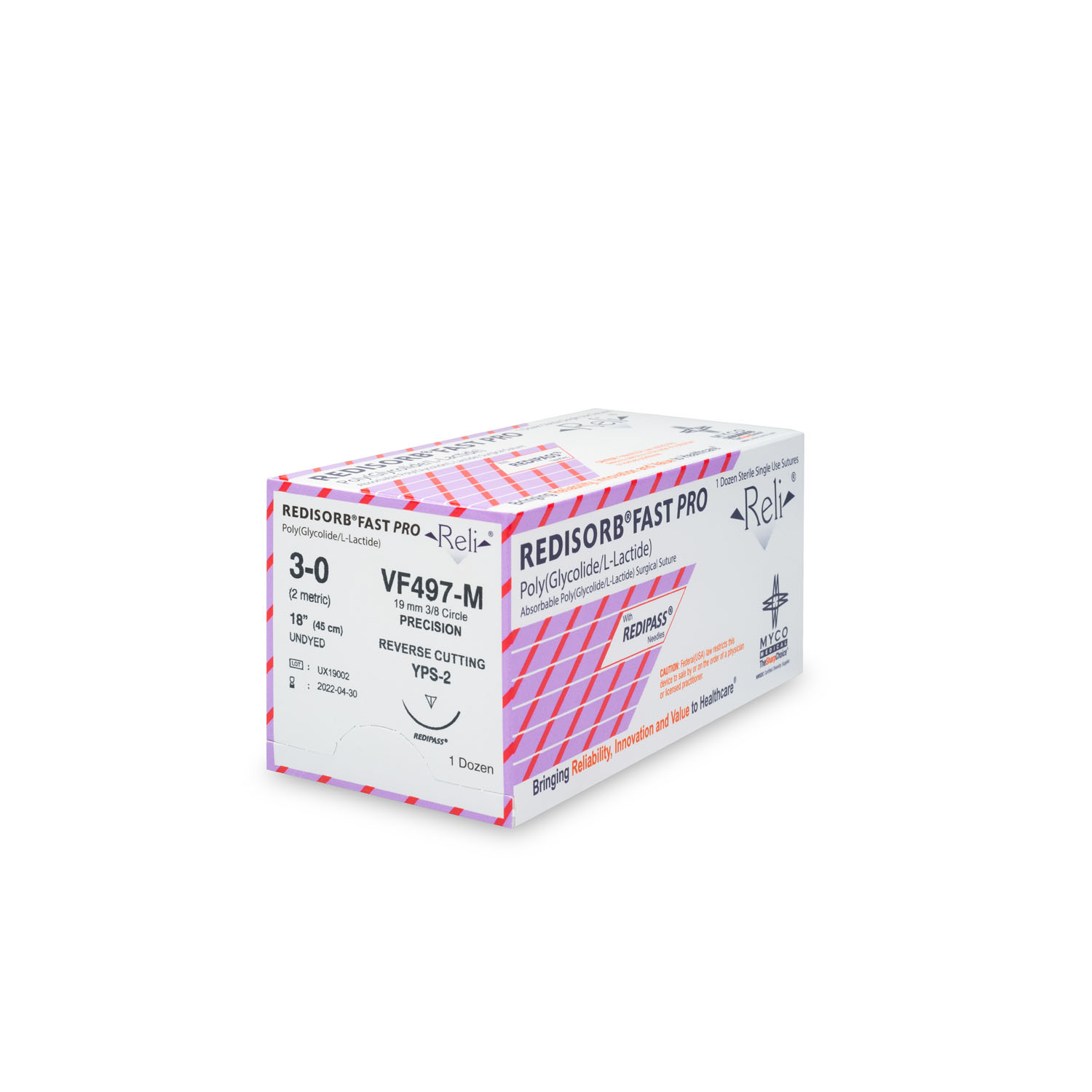 MYCO RELI® PRO SUTURE Suture, 3-0, Redisorb, Fast, Undyed, Braided, 18", YPS-2, 12/bx (US Only) Myco Medical VF497-M