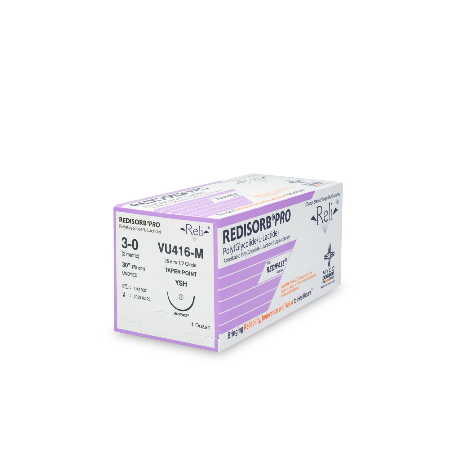 MYCO RELI® PRO SUTURE Suture, 3-0, Redisorb, Undyed, Braided, 30", YSH, 12/bx (US Only) Myco Medical VU416-M