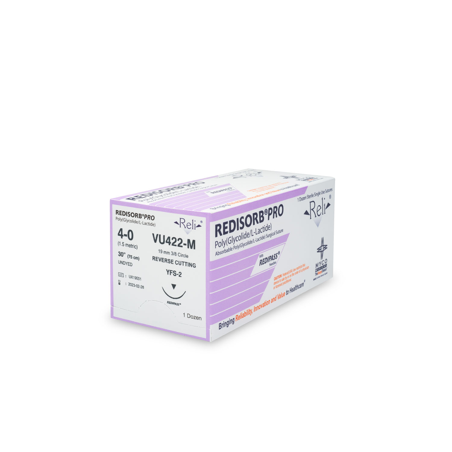 MYCO RELI® PRO SUTURE Suture, 4-0, Redisorb, Undyed, Braided, 30", YFS-2, 12/bx (US Only) Myco Medical VU422-M