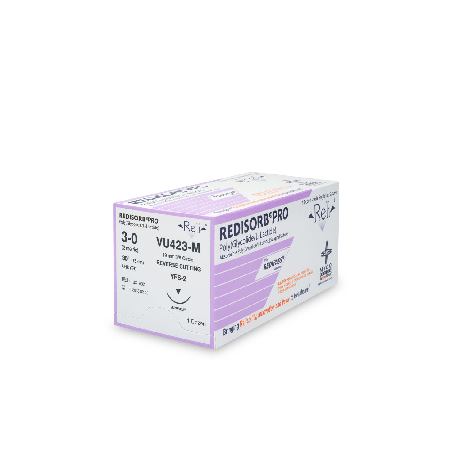 MYCO RELI® PRO SUTURE Suture, 3-0, Redisorb, Undyed, Braided, 30", YFS-2, 12/bx (US Only) Myco Medical VU423-M
