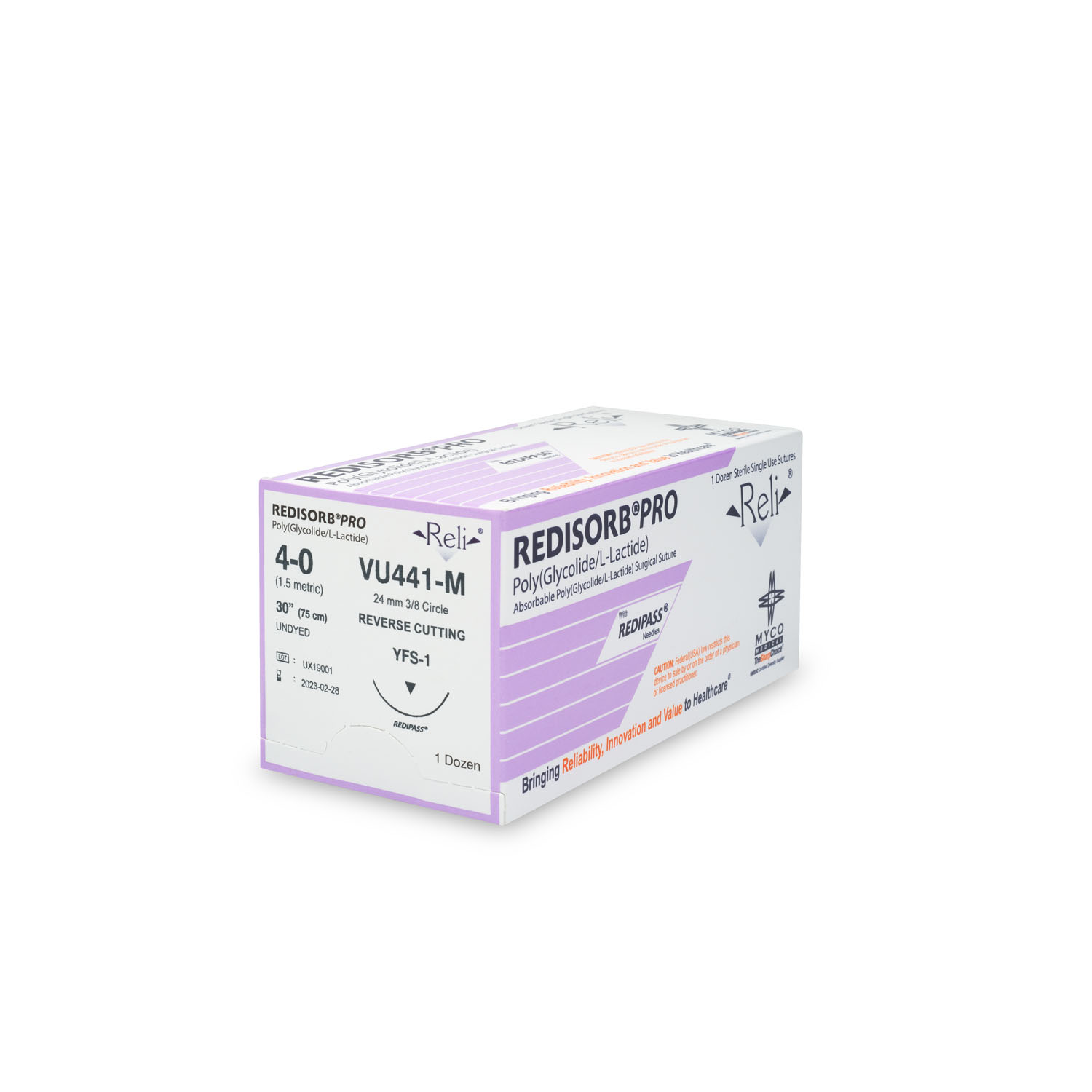 MYCO RELI® PRO SUTURE Suture, 4-0, Redisorb, Undyed, Braided, 30", YFS-1, 12/bx (US Only) Myco Medical VU441-M