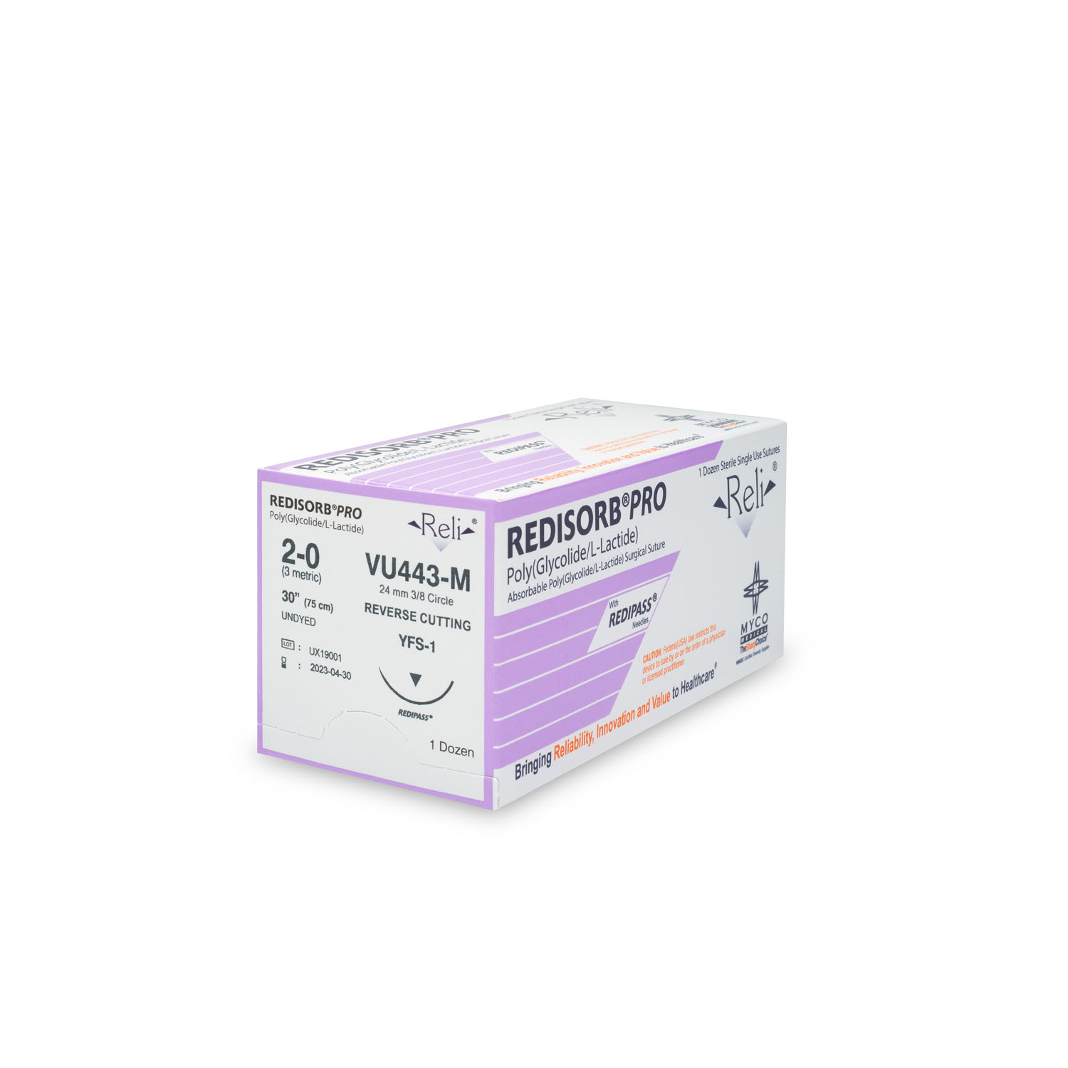 MYCO RELI® PRO SUTURE Suture, 2-0, Redisorb, Undyed, Braided, 30", YFS-1, 12/bx (US Only) Myco Medical VU443-M