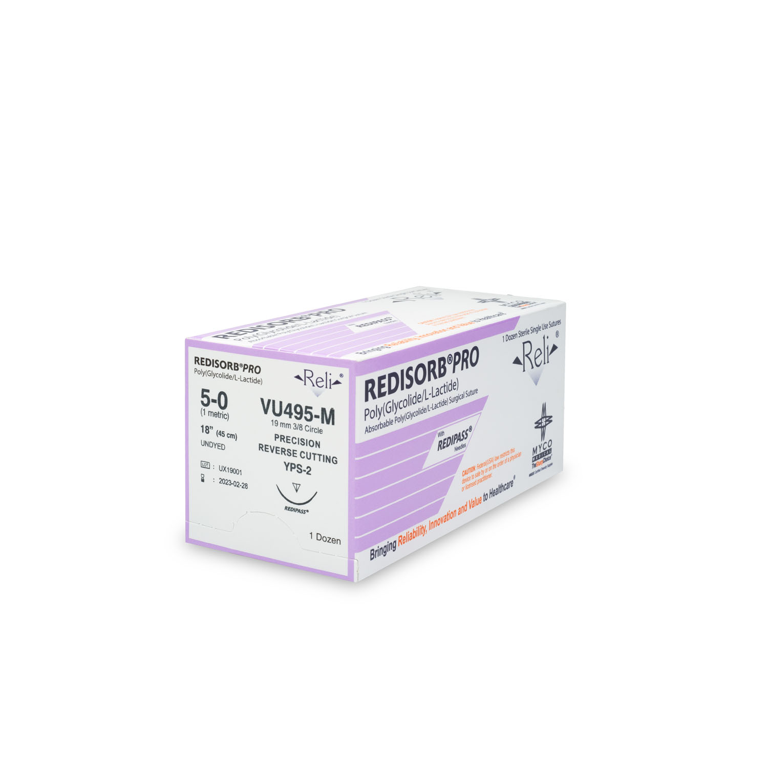 MYCO RELI® PRO SUTURE Suture, 5-0, Redisorb, Undyed, Braided, 18", YPS-2, 12/bx (US Only) Myco Medical VU495-M