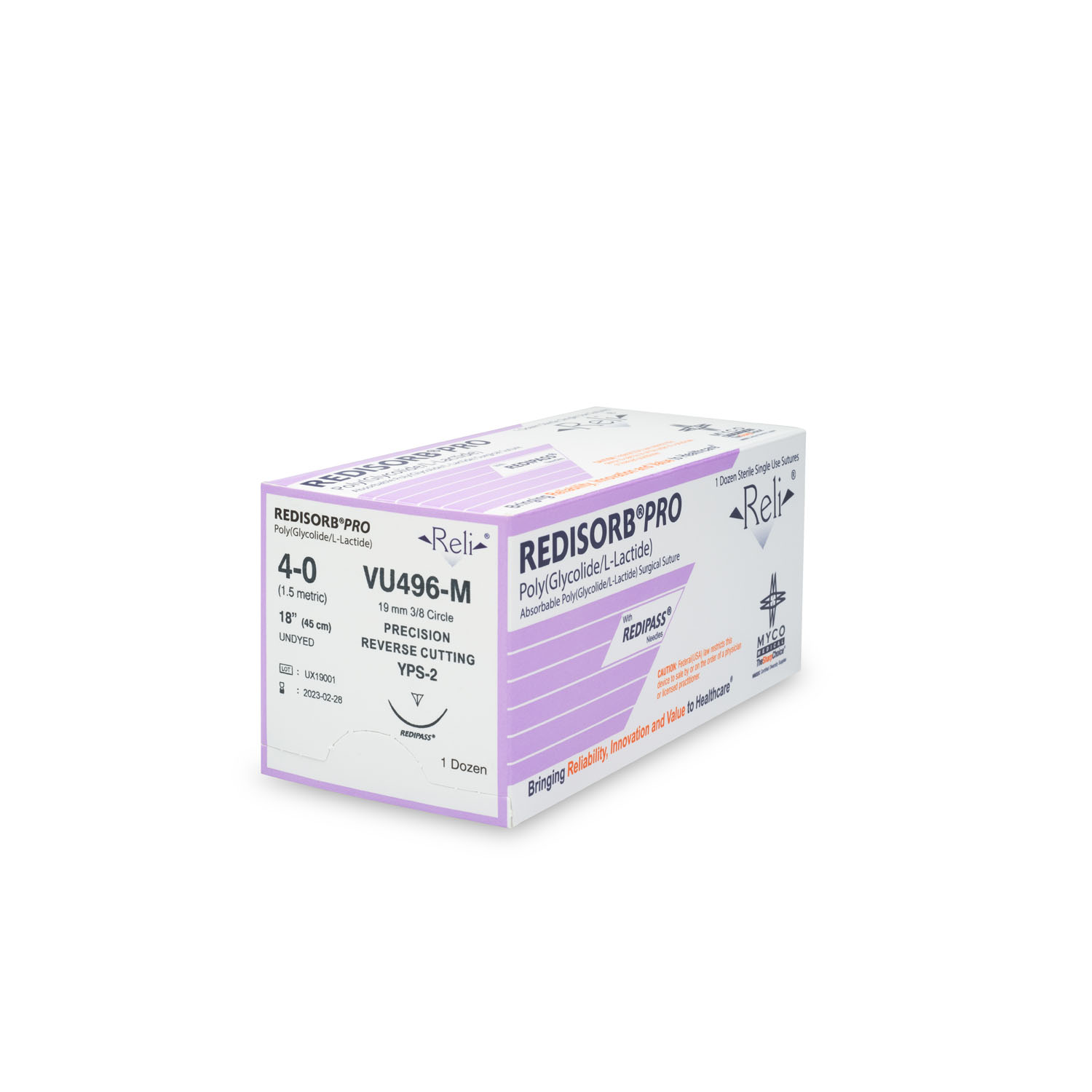 MYCO RELI® PRO SUTURE Suture, 4-0, Redisorb, Undyed, Braided, 18", YPS-2, 12/bx (US Only) Myco Medical VU496-M