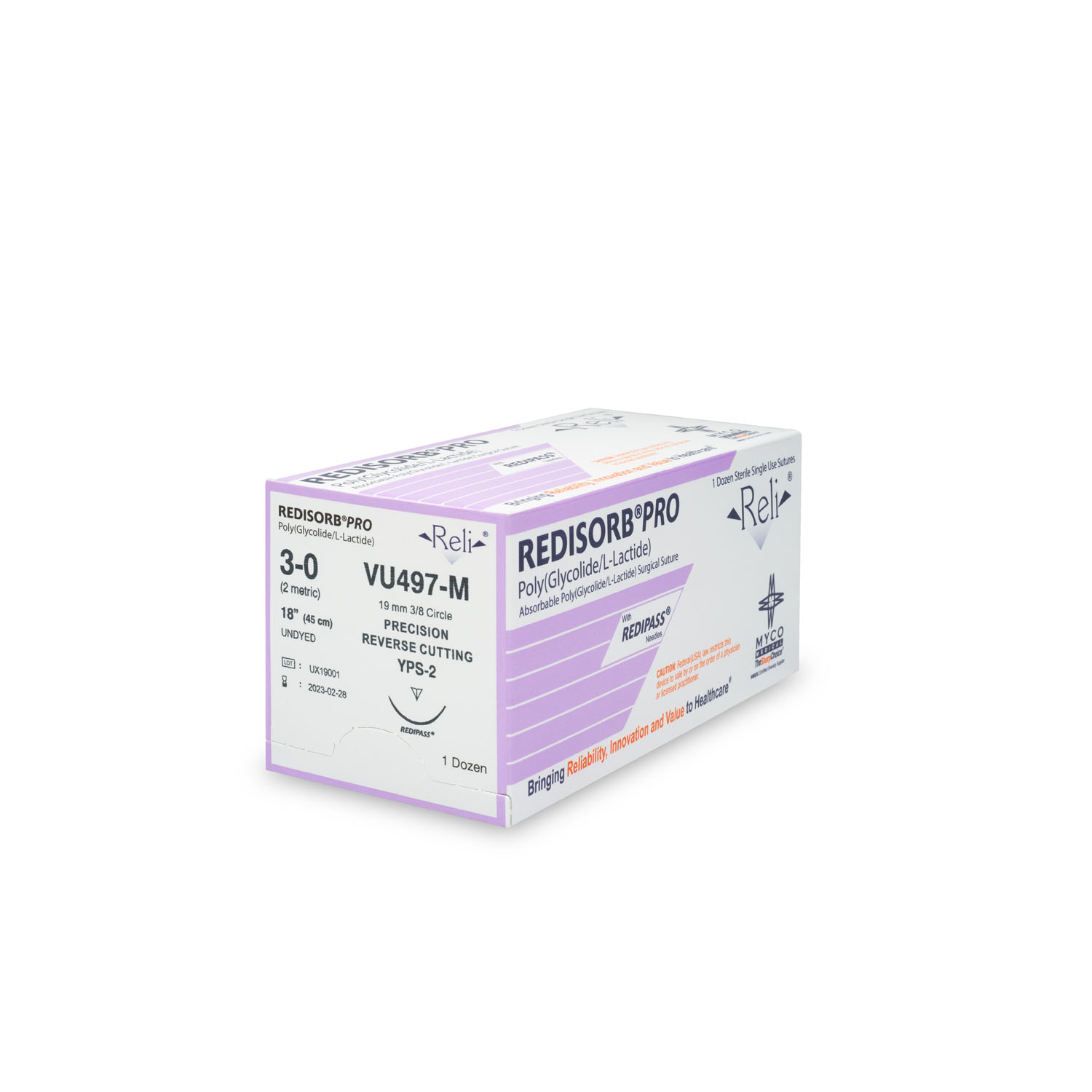 MYCO RELI® PRO SUTURE Suture, 3-0, Redisorb, Undyed, Braided, 18", YPS-2, 12/bx (US Only) Myco Medical VU497-M