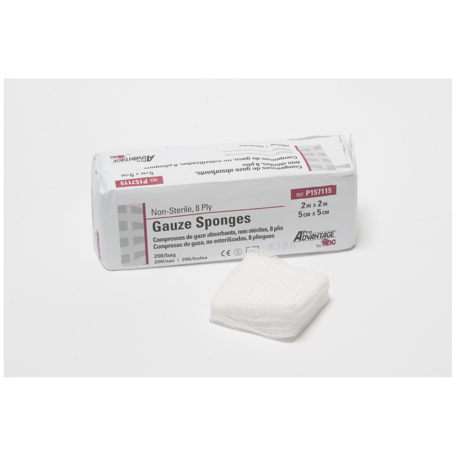 PRO ADVANTAGE® GAUZE SPONGES - NON-STERILE Gauze Sponge, 2" x 2", 8-Ply, Non-Sterile, 200/sleeve, 25 slv/cs (96 cs/plt) Pro Advantage P157115