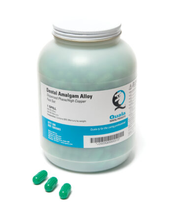 QUALA DENTAL AMALGAM ALLOY 1 Spill 400mg, Fast Set, Green cap/body, Bulk, 500/jar (Not Available for Sale in Canada) (Item is considered HAZMAT and cannot ship via Air or to AK, GU, HI, MP, PR, VI) (WARNING: Contains Mercury. Can cause birth defects and other reproductive harm. www.P65Warnings.ca.gov) Quala Q055003