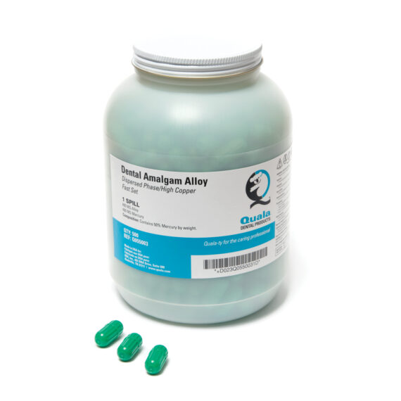 QUALA DENTAL AMALGAM ALLOY 1 Spill 400mg, Fast Set, Green cap/body, Bulk, 500/jar (Not Available for Sale in Canada) (Item is considered HAZMAT and cannot ship via Air or to AK, GU, HI, MP, PR, VI) (WARNING: Contains Mercury. Can cause birth defects and other reproductive harm. www.P65Warnings.ca.gov) Quala Q055003