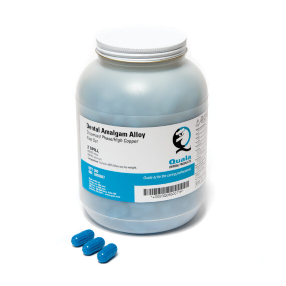 QUALA DENTAL AMALGAM ALLOY 2 Spill 600mg, Fast Set, Blue cap/body, Bulk, 500/jar (Not Available for Sale in Canada) (Item is considered HAZMAT and cannot ship via Air or to AK, GU, HI, MP, PR, VI) (WARNING: Contains Mercury. Can cause birth defects and other reproductive harm. www.P65Warnings.ca.gov) Quala Q055007