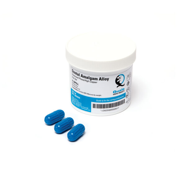 QUALA DENTAL AMALGAM ALLOY 2 Spill 600mg, Fast Set, Blue cap/body, 50/jar (Not Available for Sale in Canada) (Item is considered HAZMAT and cannot ship via Air or to AK, GU, HI, MP, PR, VI) (WARNING: Contains Mercury. Can cause birth defects and other reproductive harm. www.P65Warnings.ca.gov) Quala Q055026