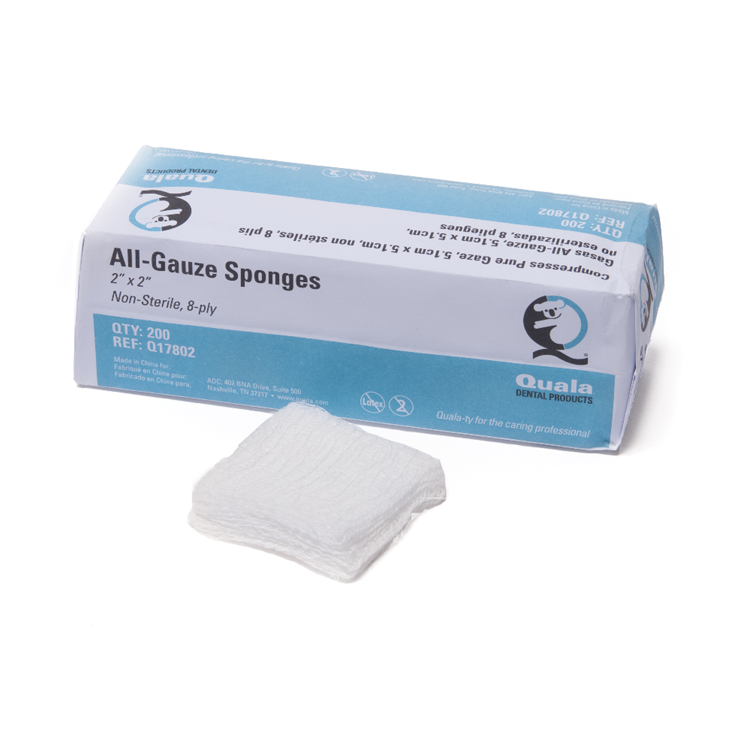 QUALA ALL-GAUZE SPONGES All-Gauze Sponge, 4" x 4", 8-Ply, Non-Sterile, 200/bg, 20 bg/cs (36 cs/plt) (To Be DISCONTINUED) Quala Q17804