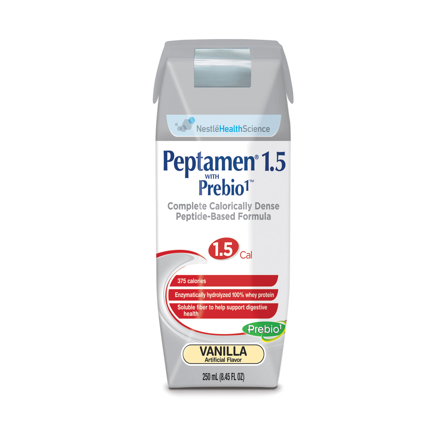 NESTLE PEPTAMEN® 1.5 WITH PREBIO1™ Peptamen® 1.5, Prebio1™, Vanilla, 250mL Can, 24/cs (144 cs/plt) (Minimum Expiry Lead is 90 days; Non-Returnable) (Continental US Only) (Nestle products cannot be sold online without Nestle's prior written permission) (Products cannot be sold on Amazon.com or any other 3rd party site) Nestle Healthcare Nutrition 4390034958