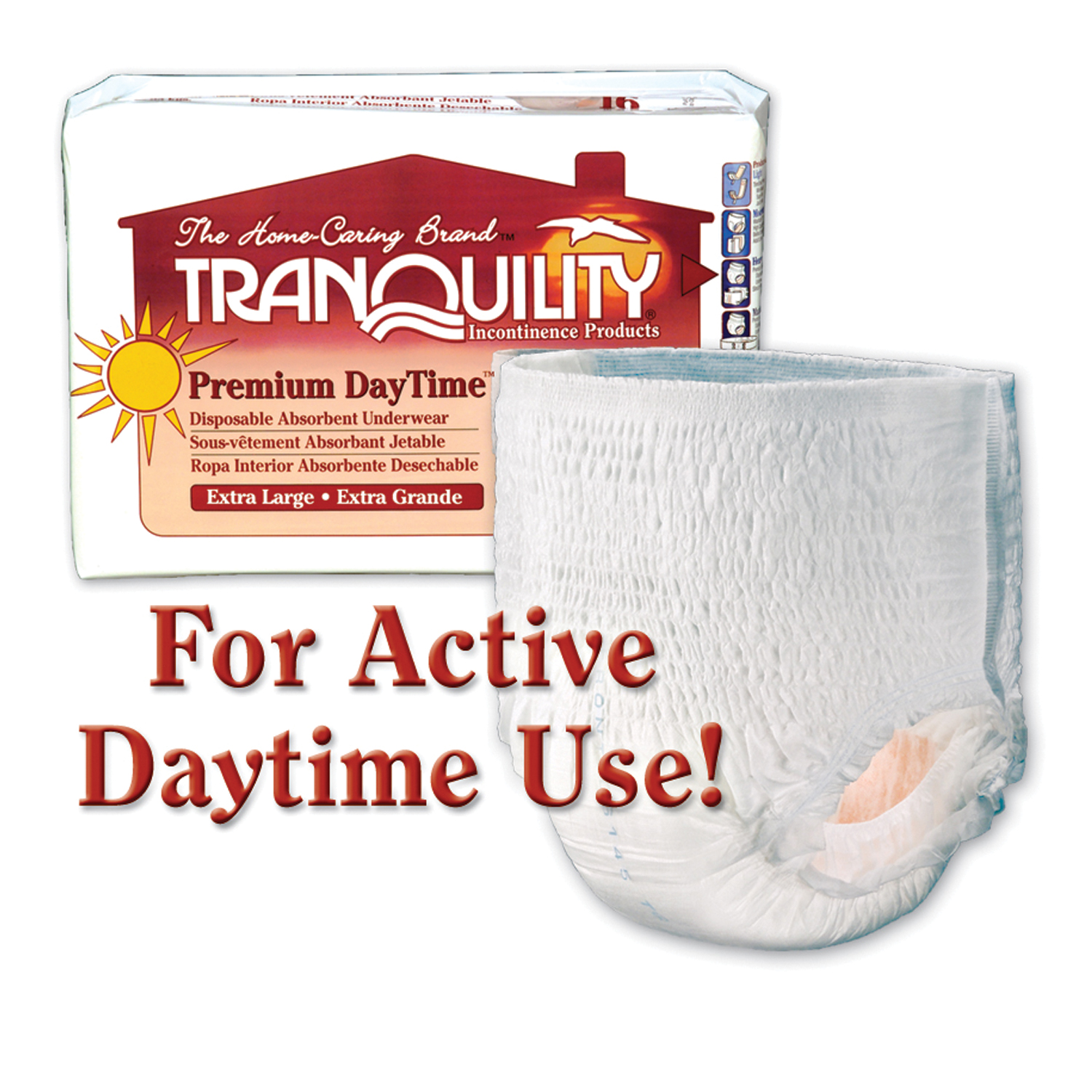 PRINCIPLE BUSINESS TRANQUILITY® PREMIUM DAYTIME™ DISPOSABLE ABSORBENT UNDERWEAR Underwear, X-Large Daytime DAU, 48"- 66", 210-250 lbs, 25 fl oz Capacity, 14/pk, 4 pk/cs (US Only) Principle Business Enterprises 2107
