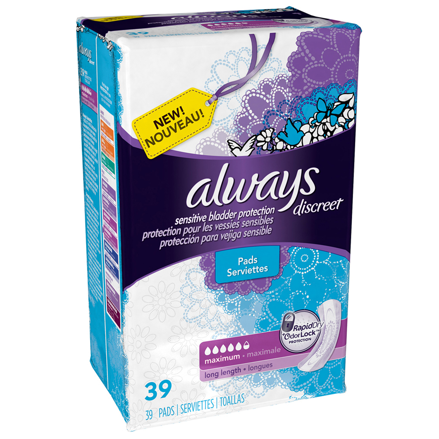 P&G DISTRIBUTING ALWAYS® DISCREET Always Discreet Pad, M3 Maximum Long, 9.6X SIOC, 117/cs Procter & Gamble Distributing LLC 3700092729
