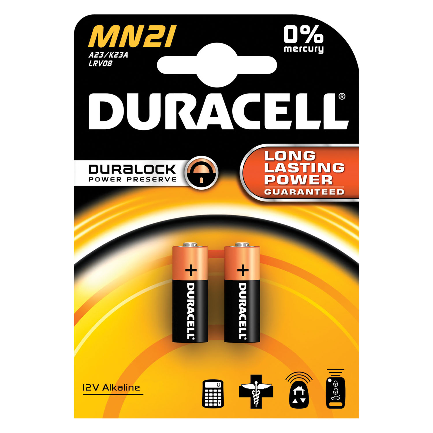 DURACELL® COPPERTOP® ALKALINE RETAIL BATTERY WITH DURALOCK POWER PRESERVE™ TECHNOLOGY Battery, Alkaline, Size 12V, 2pk, 6pk/bx (UPC# 66150) (Products are not for Private Household Markets; Products cannot be sold on Amazon.com or any other 3rd party site) Duracell MN21B2PK