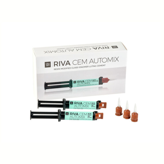 SDI RIVA CEM GLASS IONOMER LUTING CEMENT Riva Cem Automix Syringe Kit. 2 x 4gm syringe, 16 mixing tips (3rd Party Reselling is Restricted) (Not Available For Sale into Canada) (For resale to Healthcare Professionals only. Products cannot be sold direct to the public, to retail stores or online retailers such as Amazon, Walmart, eBay, Alibaba, etc.) Southern Dental Industries 8800703