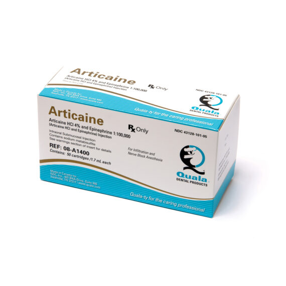 QUALA ANESTHETIC CARTRIDGES Articaine HCl 4% and Epinephrine 1:100.000 (Rx), 50/bx, 20 bx/cs (69 cs/plt) (Item is Non-Returnable) (US Only, Excluding IN and ND) Quala 08-A1400