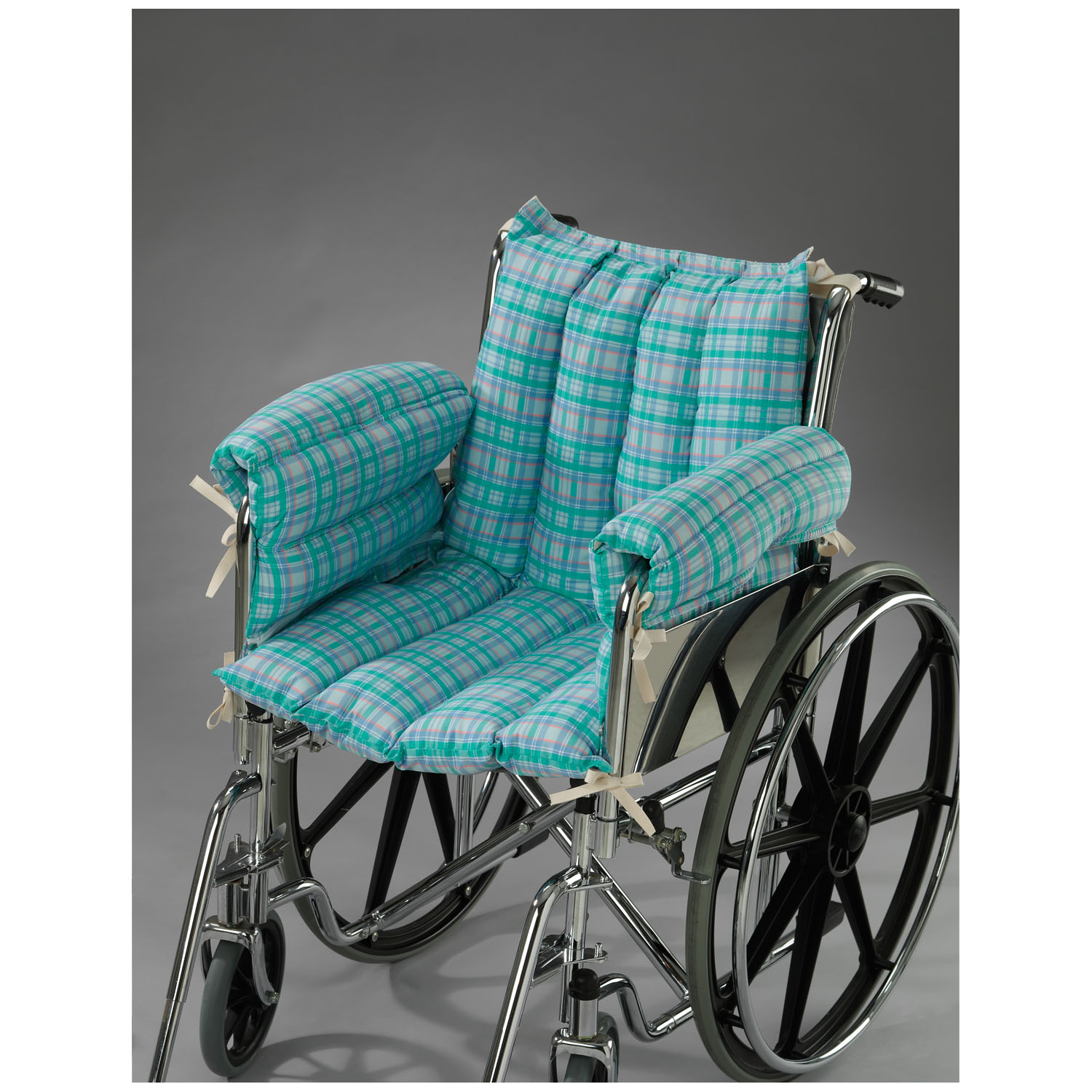 TIDI POSEY CHAIR POSITIONING Seat/Backrest Cushion, Fiber-Filled, Tie Fastening, Noninflatable, 20"(W)x18"(D), Plaid (US Only - Exluding Puerto Rico,Guam & Virgin Islands) TIDI Products, LLC 6526