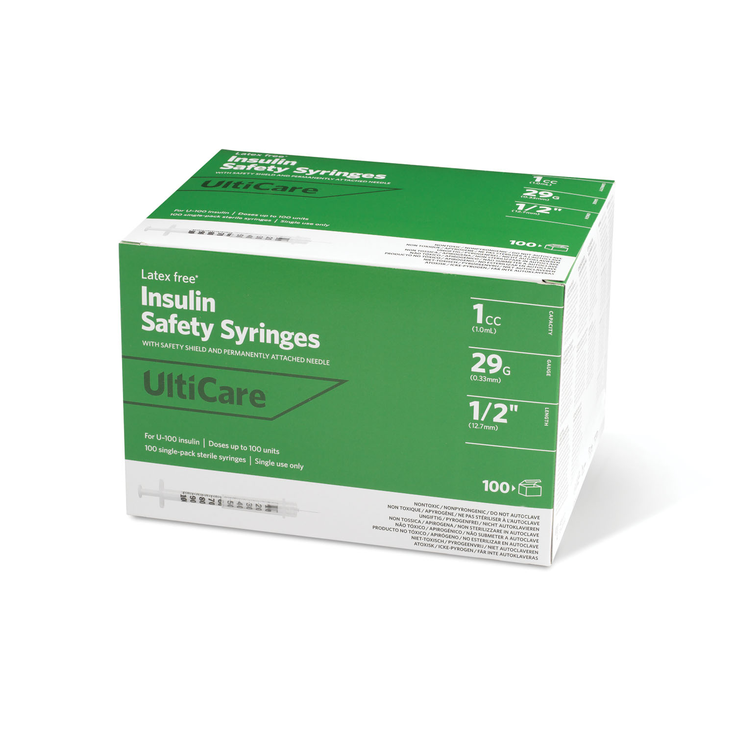 ULTIMED ULTICARE INSULIN FIXED NEEDLE SAFETY SYRINGES Insulin Syringe, Fixed Needle, 1cc, 29G x ½", 100/bx UltiMed, Inc. 03219
