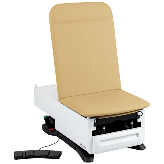 UMF MEDICAL FUSIONONE+ POWER HI-LO EXAM TABLE Exam Table, 3502-500-300 with OneTouch WheelBase® System, Classic Upholstery, Power Backrest, Stirrups, Drain Pan, Foot Control, Front Storage Drawer, Available in 16 colors (DROP SHIP ONLY) UMF Medical 3502-500-300