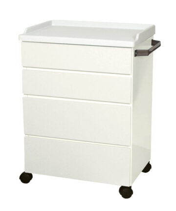 UMF MEDICAL CABINETS Mobile Treatment Cabinet, 6204 with Four (4) All Steel Easy to Clean Full-Extension Drawers, Stainless Steel Push Handle, Kydex Work Surface with No-Spill Edges, Four (4) 2.38” (6.05 ) Twin Wheel Casters, Quiet White (DROP SHIP ONLY) UMF Medical 6204