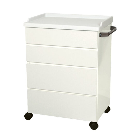 UMF MEDICAL CABINETS Mobile Treatment Cabinet, 6204 with Four (4) All Steel Easy to Clean Full-Extension Drawers, Stainless Steel Push Handle, Kydex Work Surface with No-Spill Edges, Four (4) 2.38” (6.05 ) Twin Wheel Casters, Quiet White (DROP SHIP ONLY) UMF Medical 6204