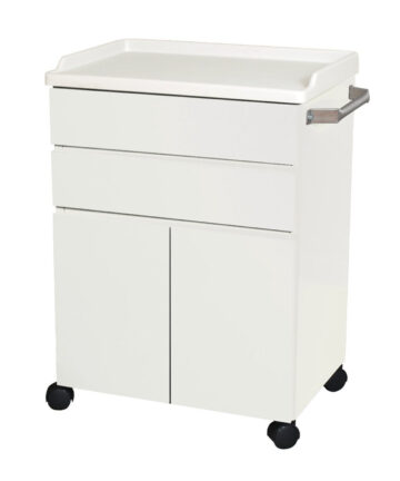 UMF MEDICAL CABINETS Mobile Treatment Cabinet, 6214 with Two (2) Heavy Duty Steel, Easy to Clean Full-Extension Drawers & Two (2) Doors Stainless Steel Push Handle, Kydex Work Surface with No-Spill Edges, Four (4) 2.38” (6.05 ) Twin Wheel Casters, Quiet White (DROP SHIP ONLY) UMF Medical 6214