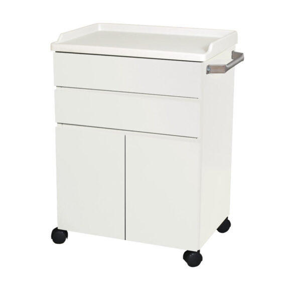 UMF MEDICAL CABINETS Mobile Treatment Cabinet, 6214 with Two (2) Heavy Duty Steel, Easy to Clean Full-Extension Drawers & Two (2) Doors Stainless Steel Push Handle, Kydex Work Surface with No-Spill Edges, Four (4) 2.38” (6.05 ) Twin Wheel Casters, Quiet White (DROP SHIP ONLY) UMF Medical 6214