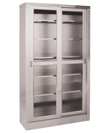 UMF MEDICAL CABINETS Storage & Supply Cabinet, Stainless Steel, Five (5) Adjustable Shelves, Two (2) Glass Sliding Doors, 47"W x 84"H x 16"D (DROP SHIP ONLY) UMF Medical SS7816