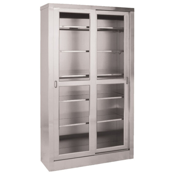 UMF MEDICAL CABINETS Storage & Supply Cabinet, Stainless Steel, Five (5) Adjustable Shelves, Two (2) Glass Sliding Doors, 47"W x 84"H x 16"D (DROP SHIP ONLY) UMF Medical SS7816