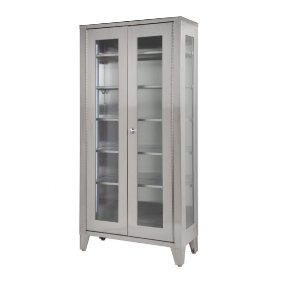 UMF MEDICAL CABINETS Cabinet Display, Stainless Steel, Five (5) Adjustable Stainless Steel Shelves, Two (2) Glass Hinged Doors, 36"W x 77"H x 16"D (DROP SHIP ONLY) UMF Medical SS7840