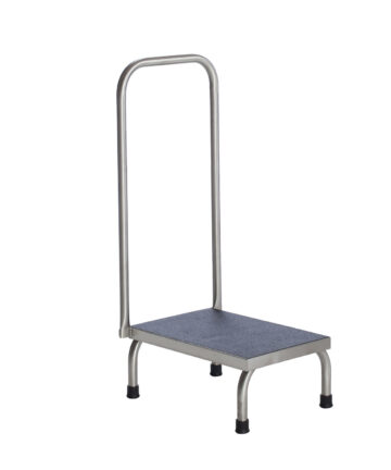 UMF MEDICAL STEP STOOL Step Stool, 1-Step with Handrail, Stainless Steel, 18"W x 7 5/8"H x 12"D, handrail 36"H (DROP SHIP ONLY) UMF Medical SS8378