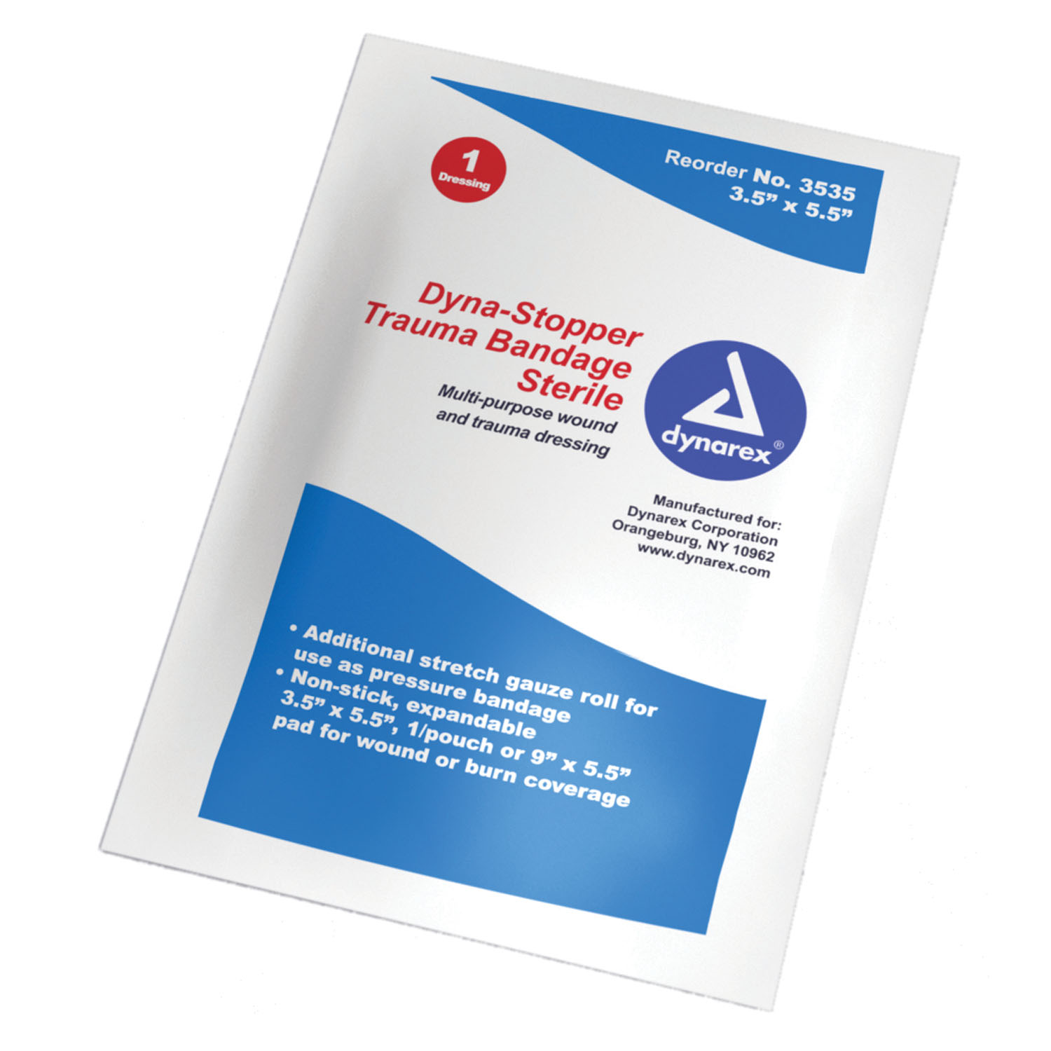 DYNAREX DYNA STOPPER TRAUMA DRESSING Non-Stick Pad with 2 Gauze Rolls, 60/cs (Products cannot be sold on Amazon.com or any other 3rd party site) Dynarex Corporation 3535