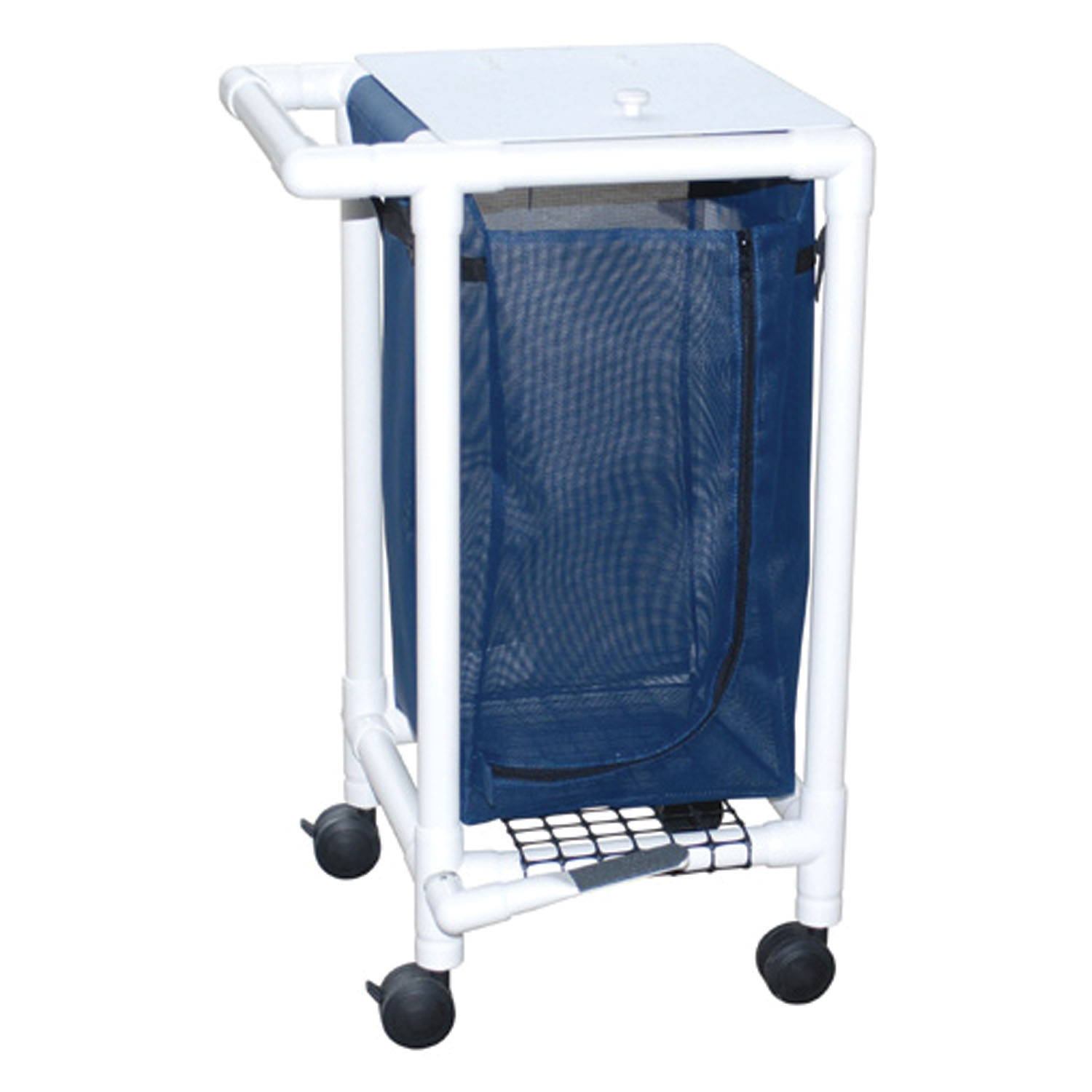 MJM LINEN HAMPERS "200" SERIES Single Hamper, Mesh Bags (33 Gal Capacity, Plastic Bag) 3" Heavy Duty Threaded Stem Casters, Zipper Opening, Base Support for bag, Push/ Pull Handle & Footpedal MJM International Corp. 214-S-FP