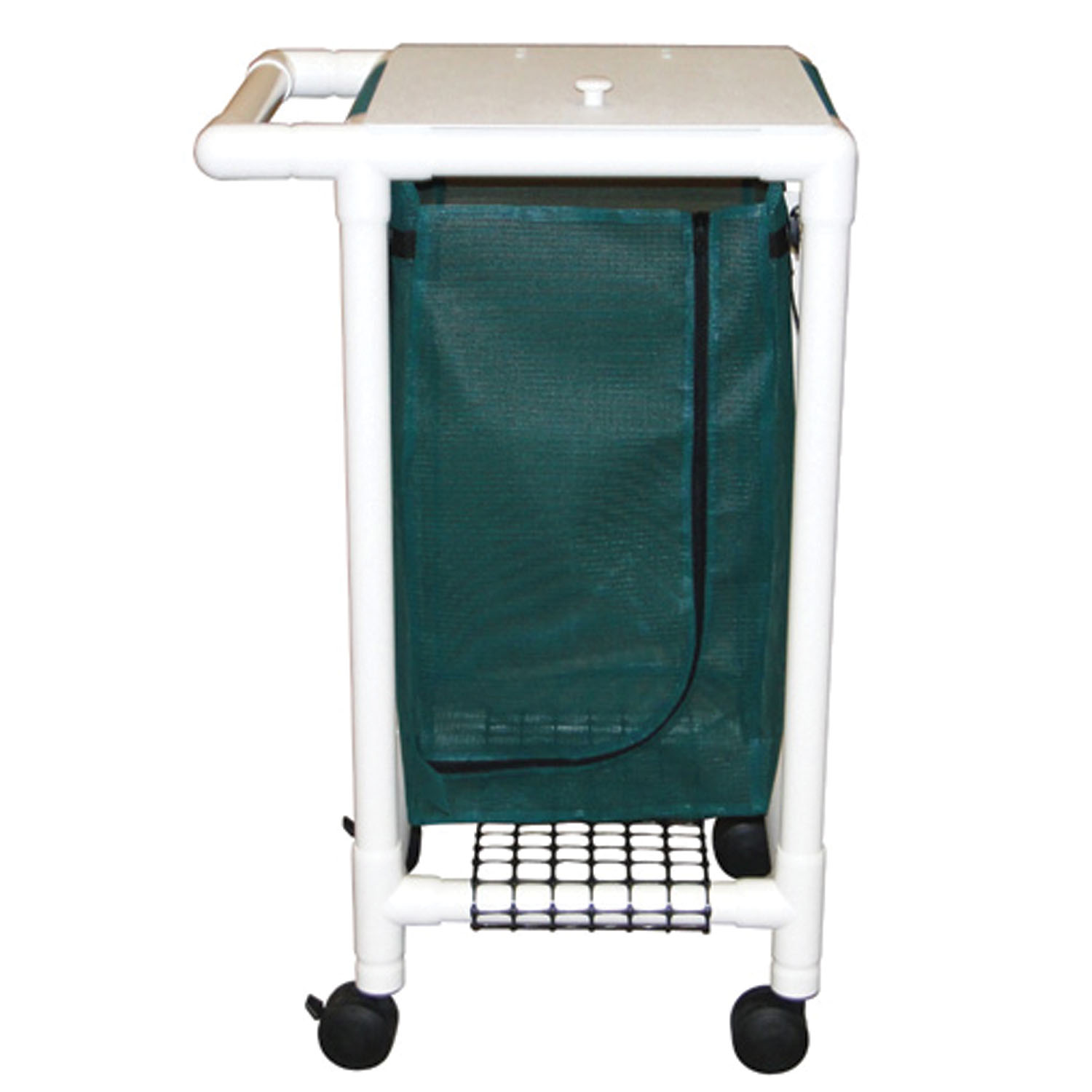 MJM LINEN HAMPERS "200" SERIES Single Hamper, Mesh Bags (33 Gal Capacity, Plastic Bag), 3" Heavy Duty Casters, Zipper Opening, Base Support For Bag, Push/ Pull Handle MJM International Corp. 214-S