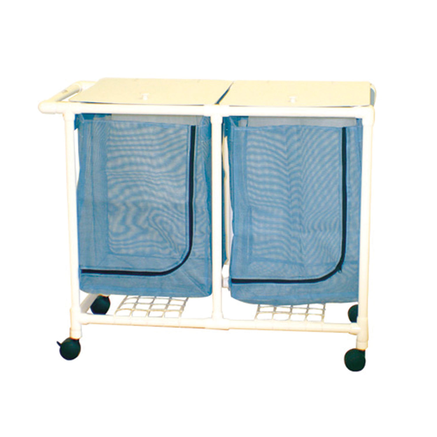 MJM LINEN HAMPERS "200" SERIES Space Saving Double Hamper, Mesh Bags (55 Gal Capacity, Plastic Bag) 3" Twin Nylon Casters, Zipper Opening MJM International Corp. 217-D