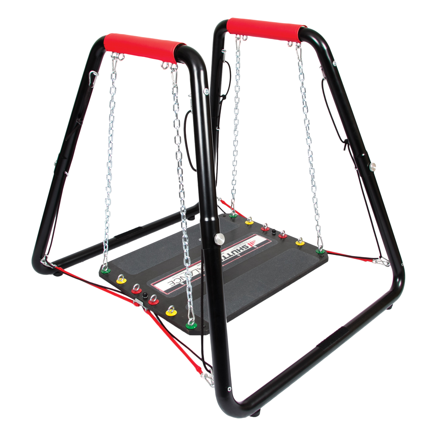 SHUTTLE SYSTEMS BALANCE TRAINING DEVICE Balance Training Device with Adjustable Suspension Chains, Can Also Incorporate Sitting Protocols, Adjustable Arrestors That Allow Control Range of Perturbation & Lateral Movement, Safety Bar Grips Made of Foam & Vinyl For Added Comfort, Elastic Dampeners, Balance Platform Supports up to 500 lbs. & Balance Step with Removable Non-Skid Surface (090281) Shuttle Systems 8010