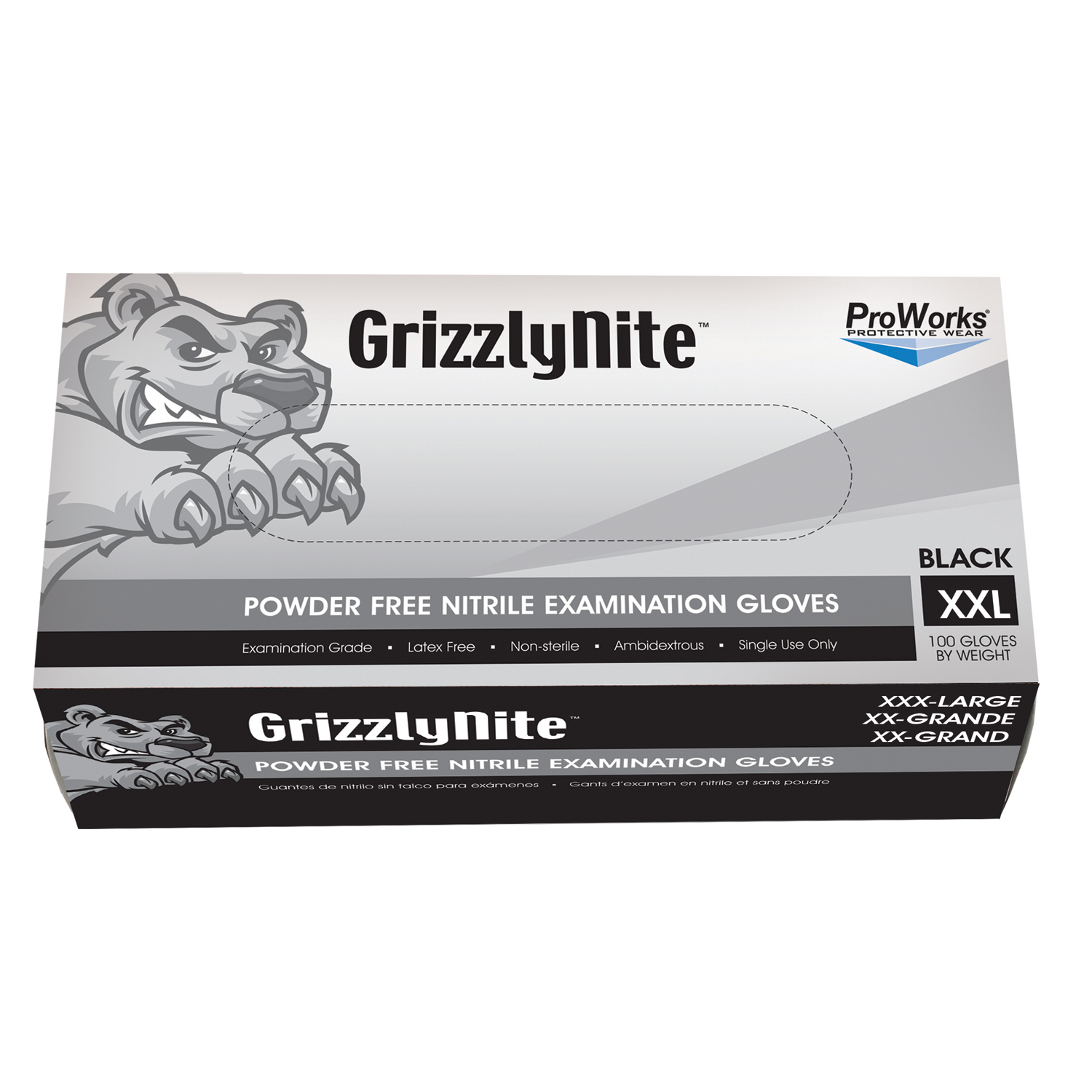 HOSPECO PROWORKS® NITRILE EXAM GLOVES Nitrile Exam Powder Free Glove, Black,  XX-Large, 100/bx, 10bx/cs Hospeco GL-N105FXXL