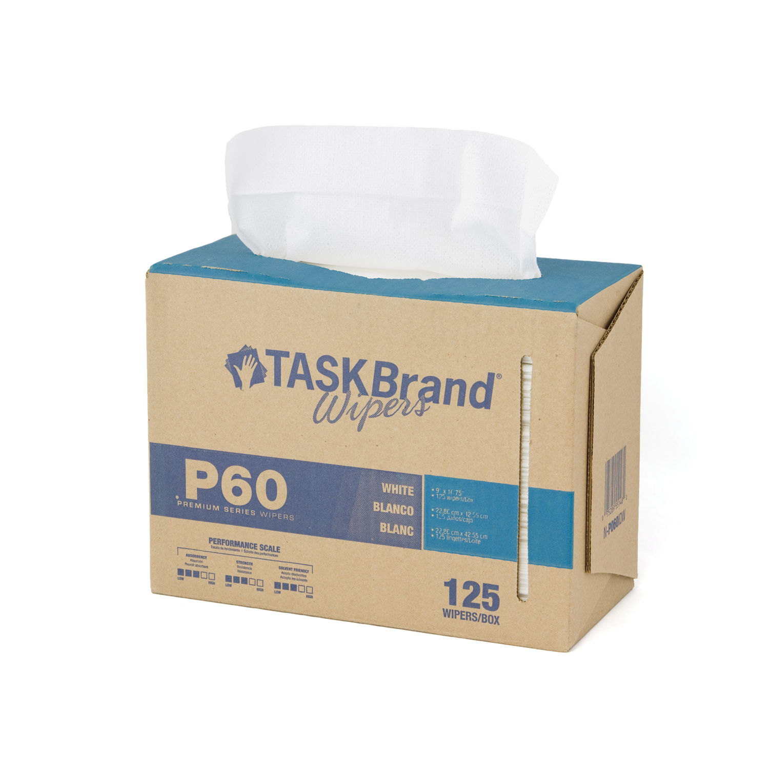 HOSPECO TASKBRAND® PREMIUM SERIES WIPES - HYDRO ENTANGLED SpUNLACE Taskbrand® P60 MD Hydrospun, Interfold, Dispenser, White, 9" x 16½", 125/bx, 10 bx/cs Hospeco N-P060IDW