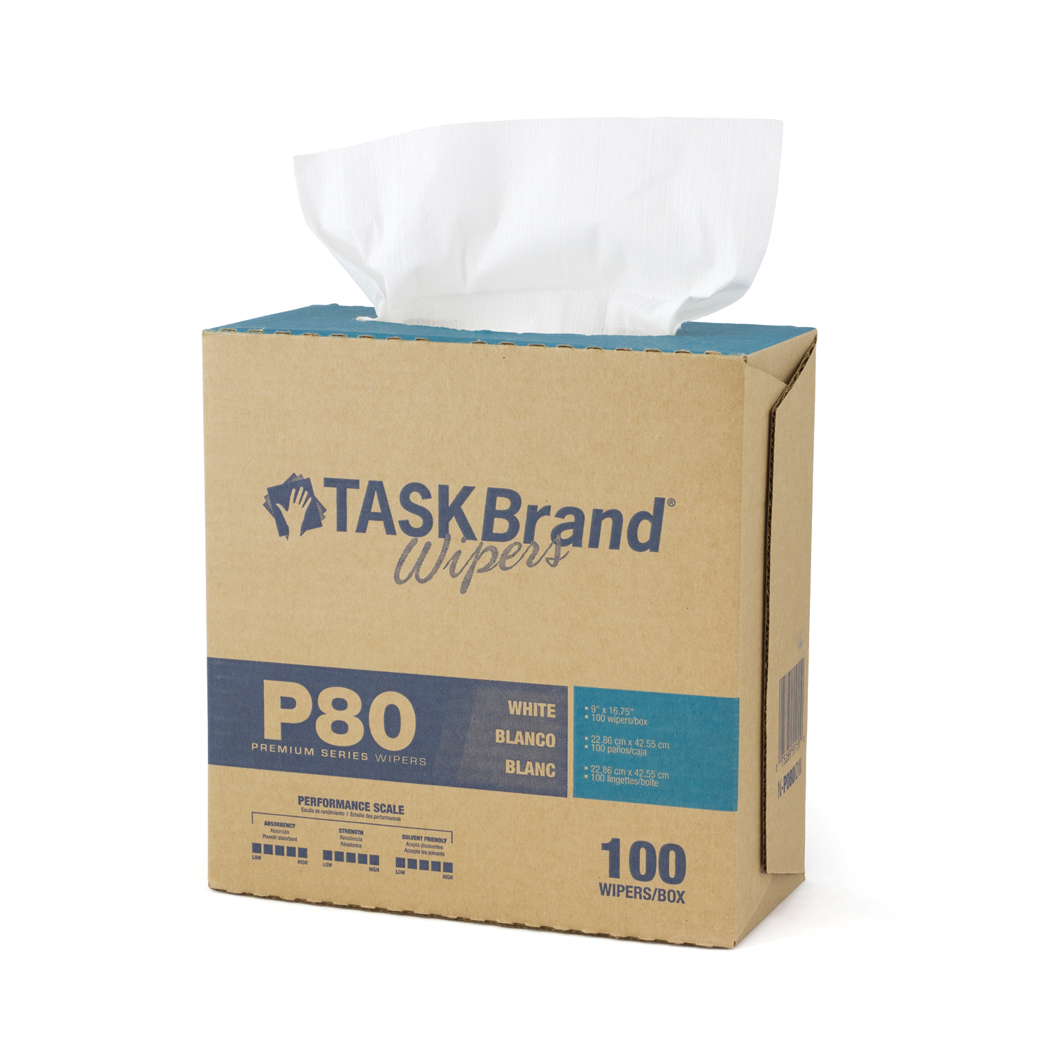 HOSPECO TASKBRAND® PREMIUM SERIES WIPES - HYDRO ENTANGLED SpUNLACE Taskbrand® P80 PD Hydrospun, Interfold, Dispenser, White, 9" x 16.75", 100/bx, 4 bx/cs Hospeco N-P080IDW
