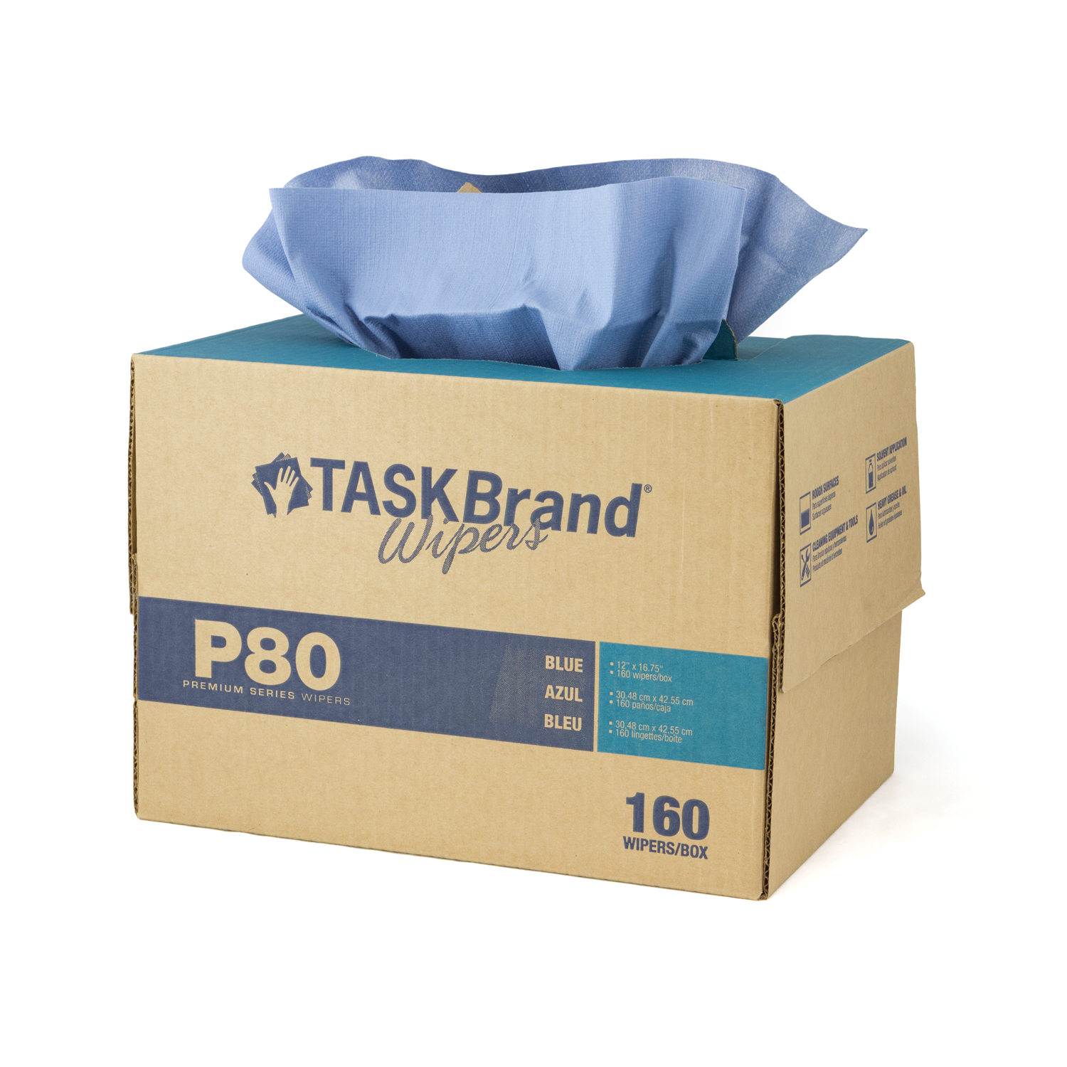 HOSPECO TASKBRAND® PREMIUM SERIES WIPES - HYDRO ENTANGLED SpUNLACE Taskbrand®  P80 PD Hydrospun, Interfold, Twin Tote, Blue,  12" x 16.75", 160/bx, 1 bx/cs Hospeco N-P080ITB
