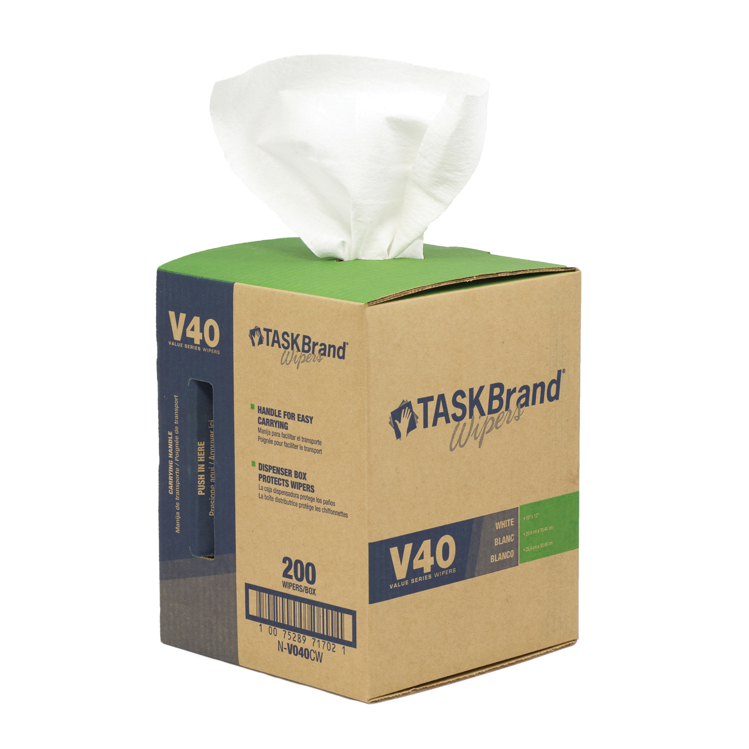 HOSPECO TASKBRAND® VALUE SERIES WIPES - DRC Taskbrand® V40 HW DRC, Center-Pull, 10" x 12", 200/bx, 1bx/cs Hospeco N-V040CGW-8