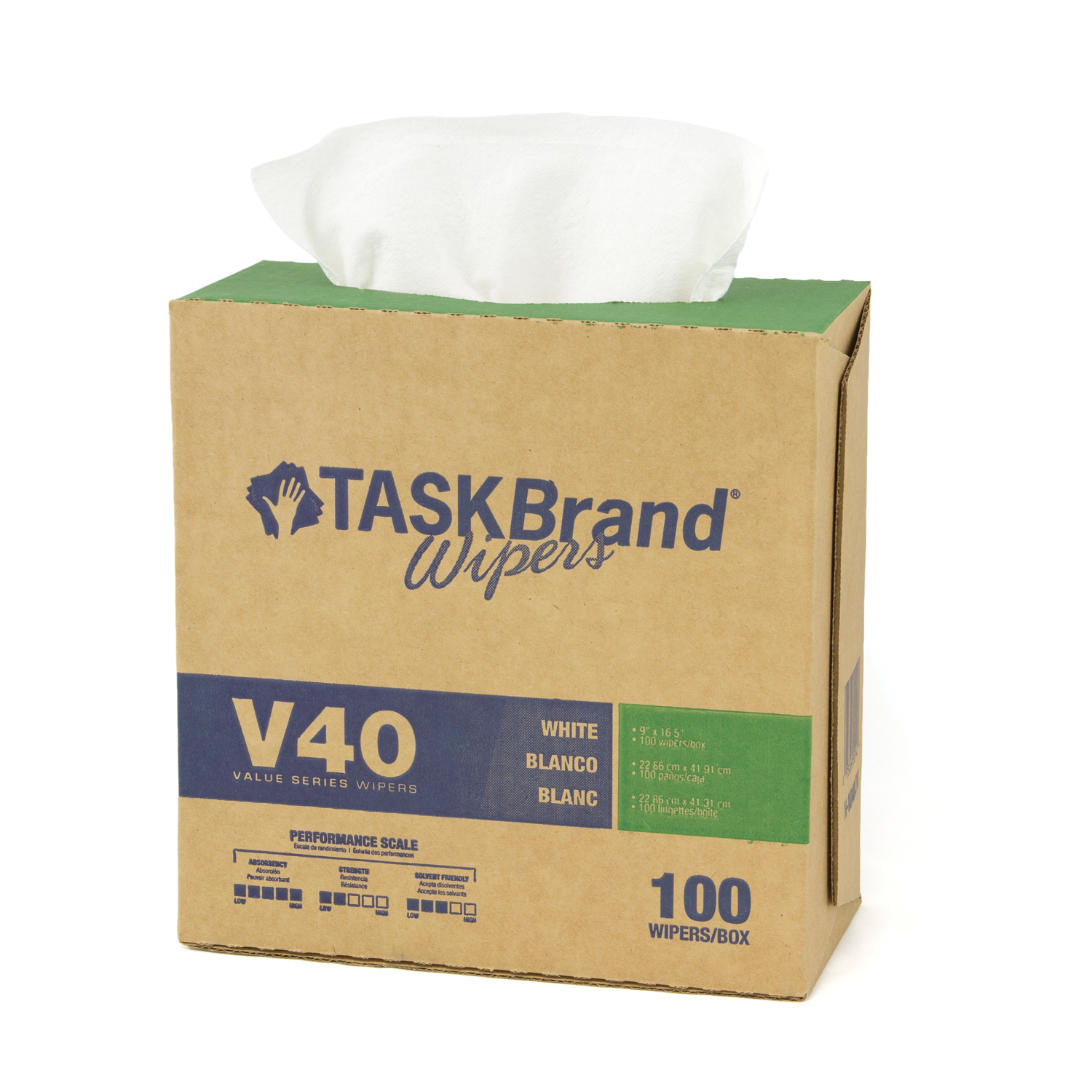 HOSPECO TASKBRAND® VALUE SERIES WIPES - DRC Taskbrand® V40 HW DRC, White, Interfold, 9" x 16½", 100/bx, 9 bx/cs Hospeco N-V040IDW