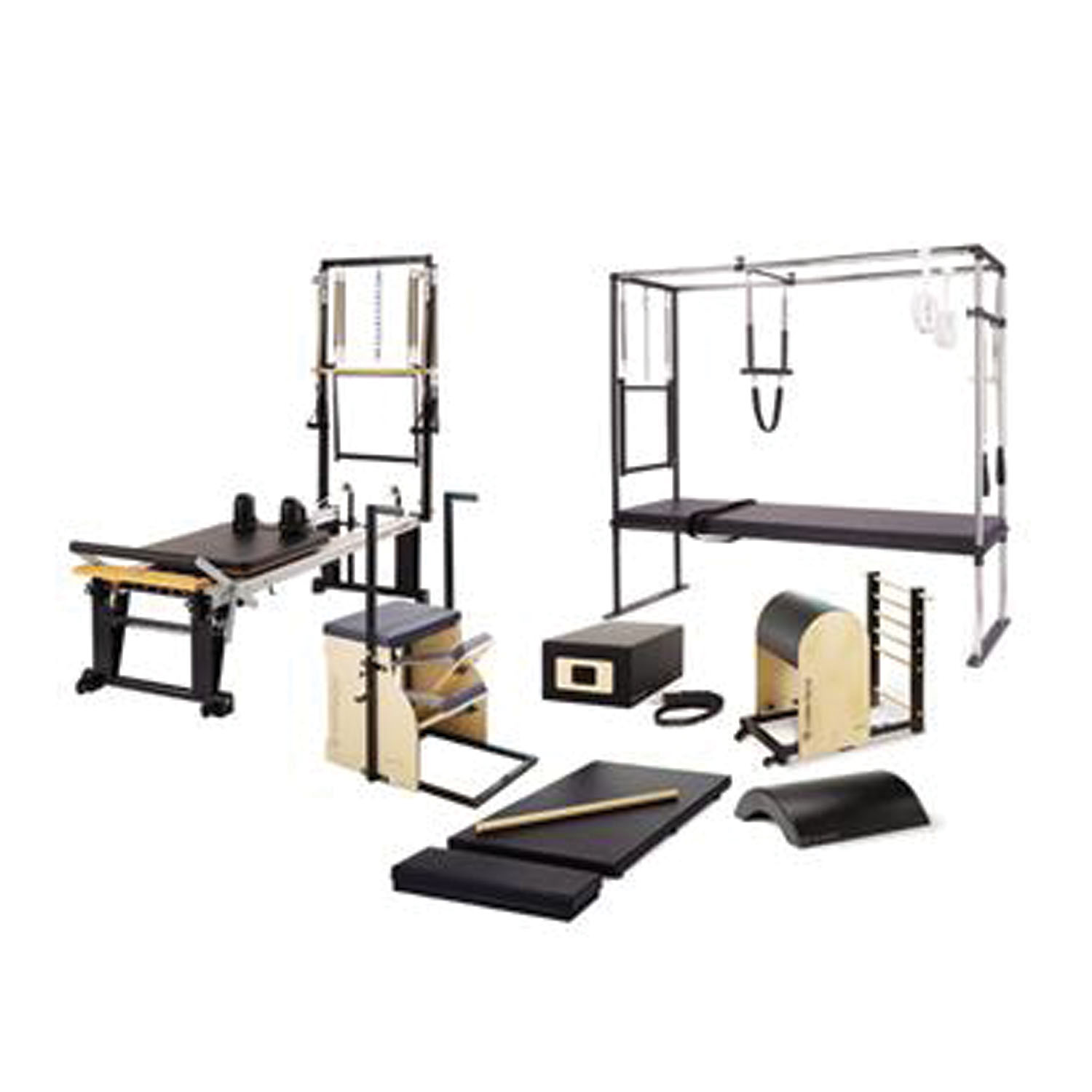MERRITHEW EQUIPMENT BUNDLES Rehab Enhanced One-On-One Studio Bundle Includes 1 ea: Rehab V2 Max Plus Reformer, Cadillac Trapeze Table, Mat Converter, Padded Platform Extender, Reformer Box, Maple Roll-Up Pole, Split-Pedal Stability Chair, Ladder Barrel, Arc Barrel (Price subject to change without notice) Merrithew ST-11046