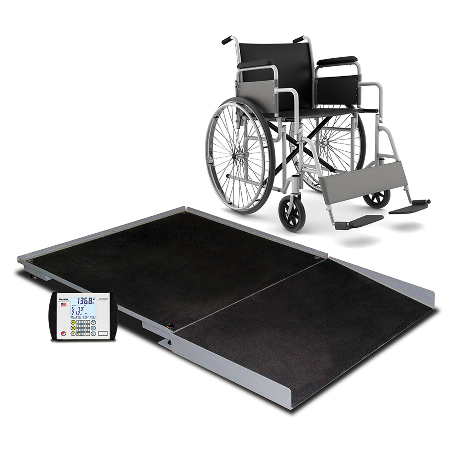 DETECTO STATIONARY GERIATRIC WHEELCHAIR SCALE Floor Scale, 3' X 3', 1000 lb Capacity, Ramp, MV1 Indicator (DROP SHIP ONLY) Detecto FHD-133-II