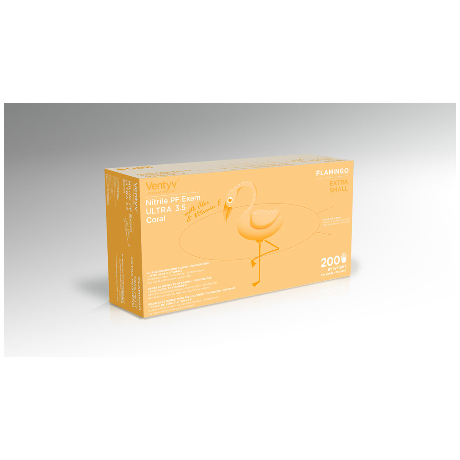 VENTYV NITRILE POWDER FREE EXAM GLOVE ULTRA 3.5 (FLAMINGO) Glove, Exam, Nitrile, Powder-Free (PF), Polymer Coated, Aloe & Vitamin E, Textured, Beaded Cuff, Coral, X-Small, 200/bx, 10 bx/cs (Continental US Only) (On Manufacturer Backorder - Estimate availability July/August 2023) Ventyv 10333106