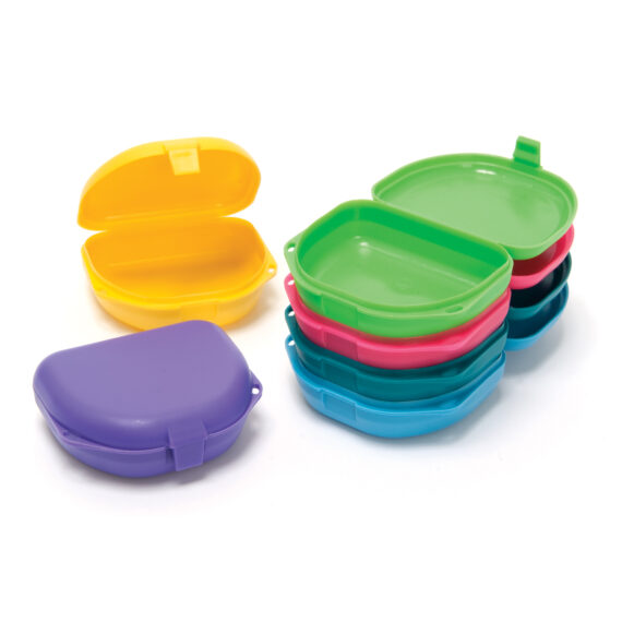 QUALA RETAINER BOXES Retainer Box, 1" Deep, Assorted Colors (2 ea): Teal, Neon Purple, Neon Blue, Neon Green, 12/bg Quala Q9015